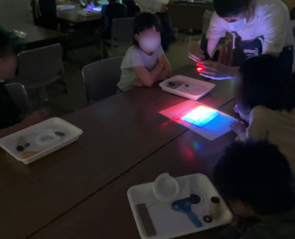 光の三原色を確認する子どもたち